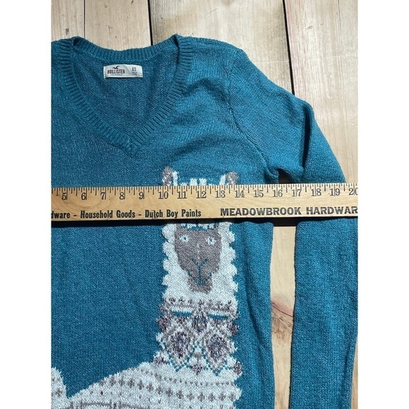 Hollister Women's V neck pull over teal Llama sweater. soft. stretch. XS - Picture 3 of 5